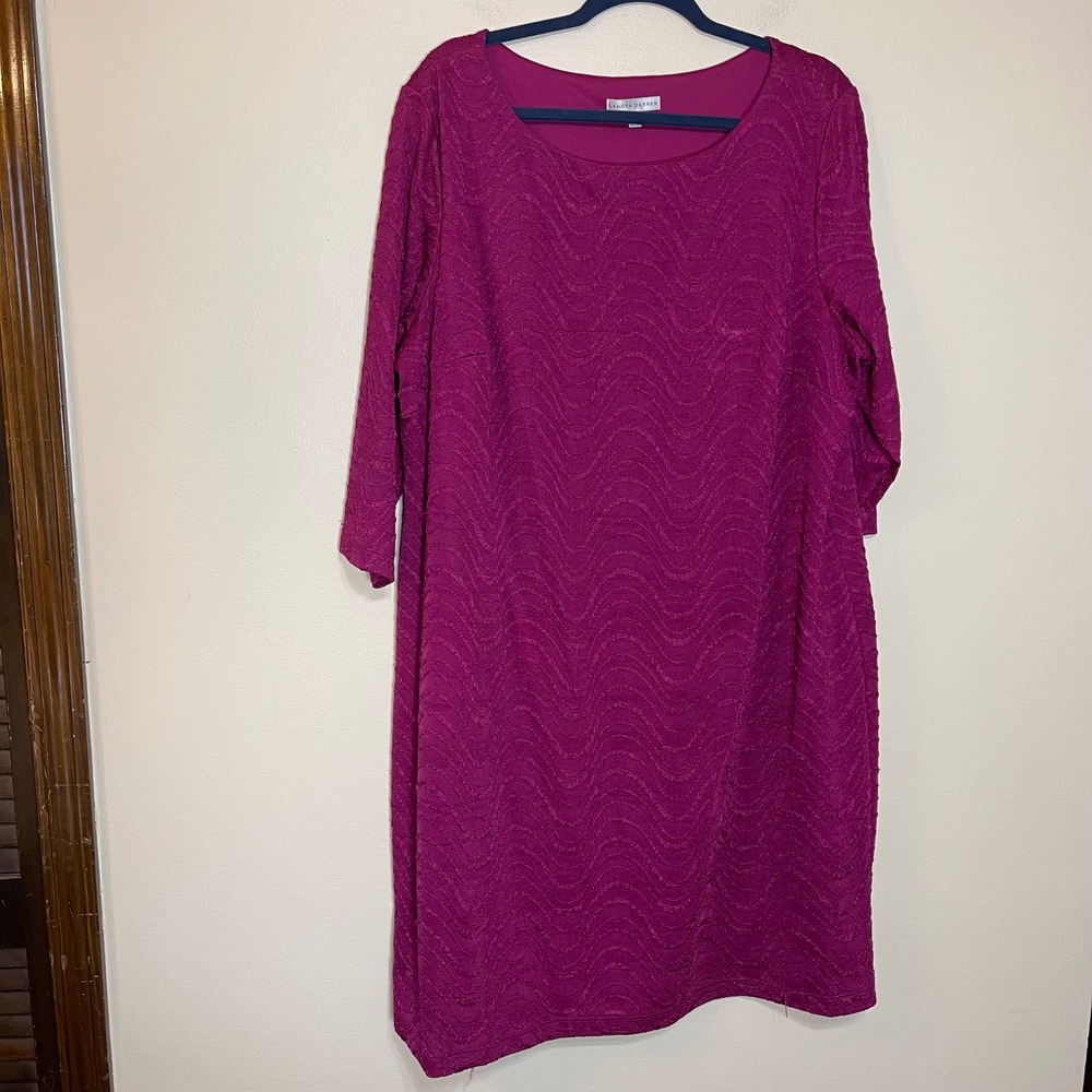 Sandra Darren Magenta Pink Wavy Textured Sheath Dress 3/4 Sleeve Plus Size 20W
